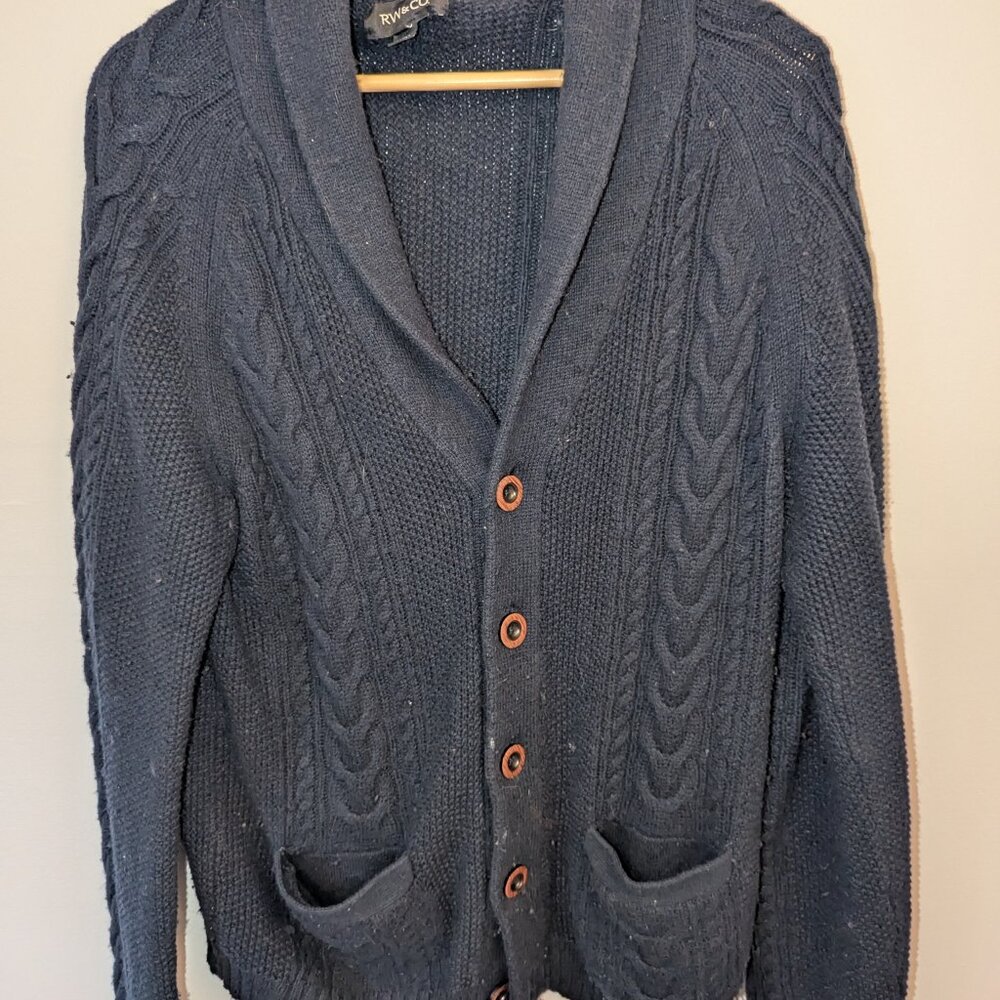 Men's RW & Co. Blue Cable Knit Shawl Cardigan